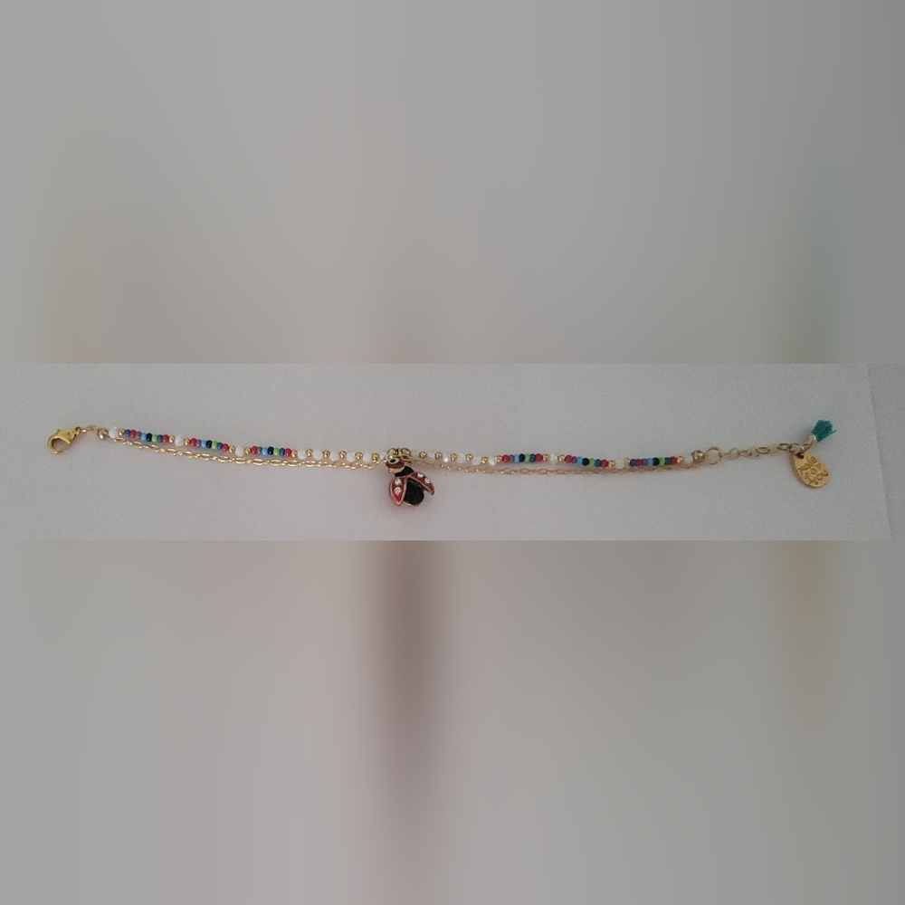 Colorful Beaded Lady Bug Charm Bracelet